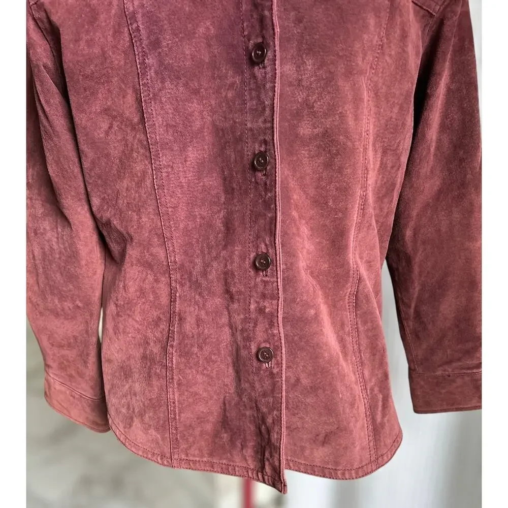 A.M.I. Women’s Size Large 100% Genuine Suede‎ Leather Coat Plum - Picture 4 of 7